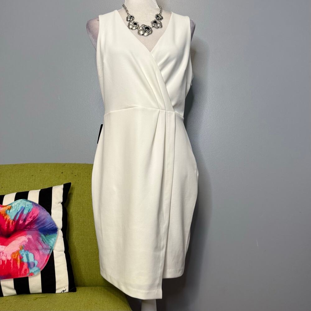 Express White Sleeveless Faux Wrap Cocktail Sheath Dress NEW